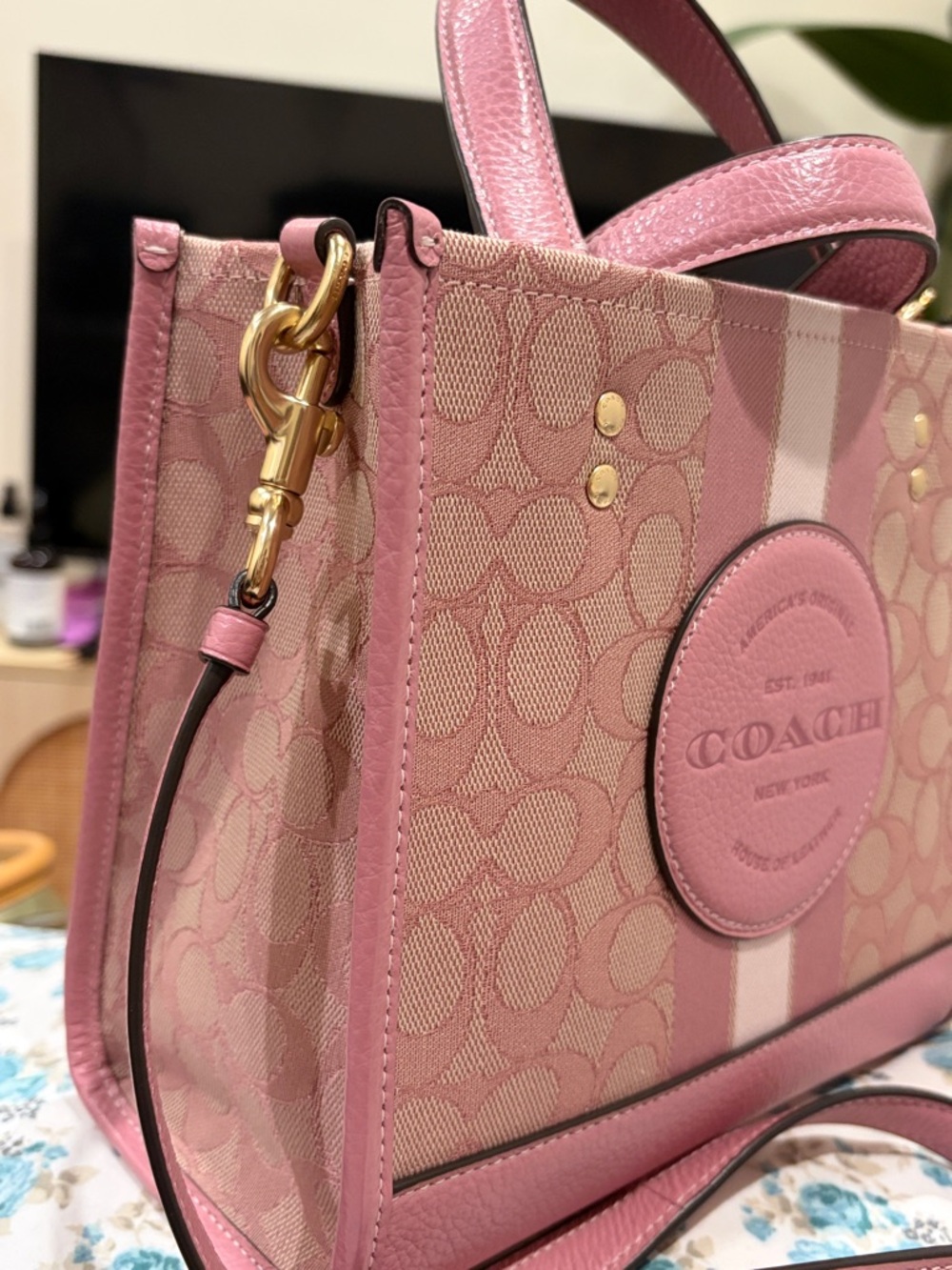 Coach Dempsey Signature Jacquard Mini Satchel (Pink) - Picture 14 of 17